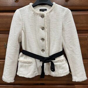 Ann Taylor Winter White Jacket with Black ribbon belt. size 2P